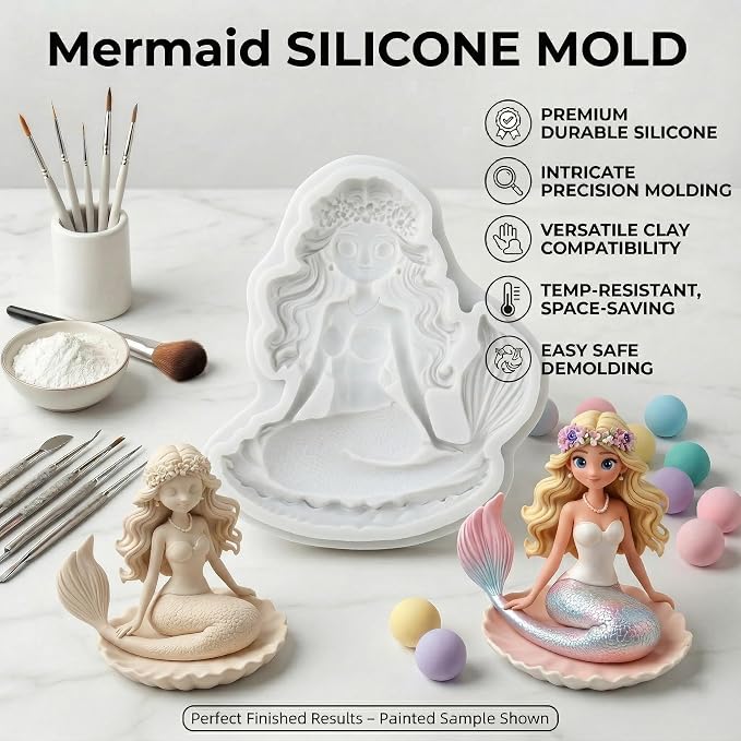 Mermaid Polymer Clay Molds Mermaid Silicone Mold for DIY Crafts Epoxy Resin Casting Polymer Clay Tools Craft Air Dry Jewelry Making