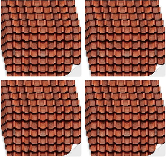 Flutesan 12 Pcs Miniature Dollhouse Wallpaper and Flooring Peel and Stick Mini DIY Self Adhesive Dollhouse Accessories 8.27 x 11.69 Inch (Roof Tiles Clay)