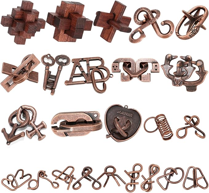 24 Pcs Brain Teaser Puzzles for Adults Teens - Metal Puzzles 3D Puzzle Game Toys for Adults Teens - Wooden Unlock Interlocking Puzzle Adult IQ Education Smart Toys
