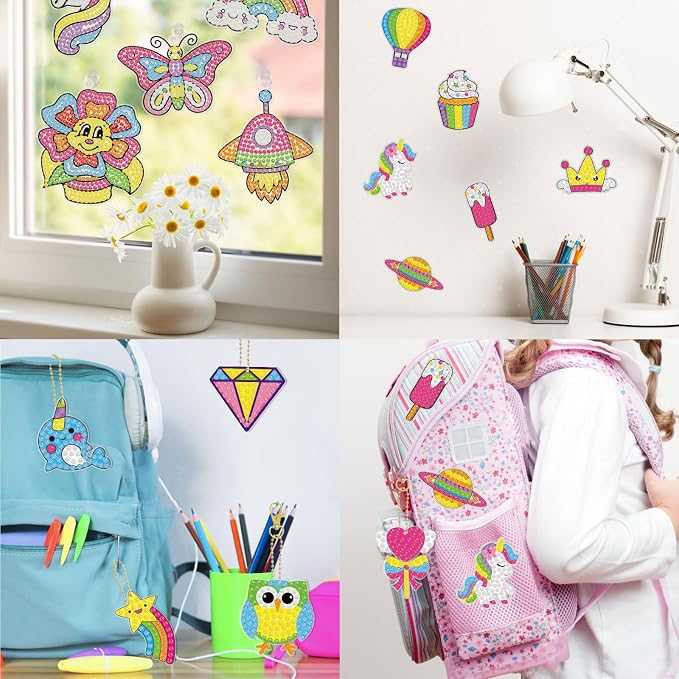 BANBBUR 16 Pcs Gem Art for Kids Age 4-8 8-12,Kids Crafts 5D Gem Diamond Art Kit with 5 Suncatchers/5 Keychains/6 Magical Stickers,Painting Art Crafts for Christmas