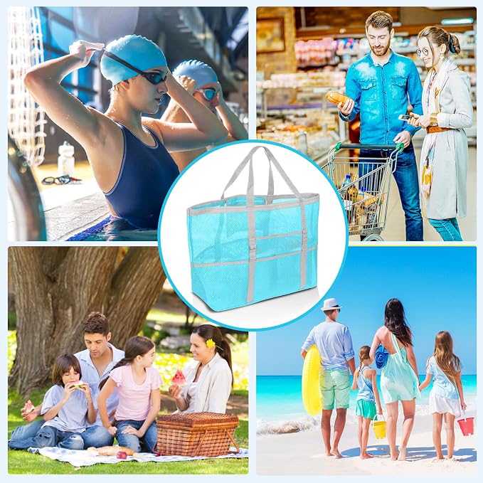 SRISE Mesh Beach Bag - Large Beach Tote Bag for Family Beach Bag for Toys & Vacation Essentials
