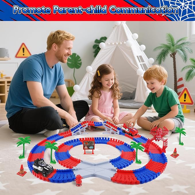 Spider Toys for Boys 4-6, 212 PCS Race Car Track for Kids Ages 4-8, Monster Truck 3+ Year Old Birthday Gift Toddler Cars Toy for 3+ Year Old Boy Girl