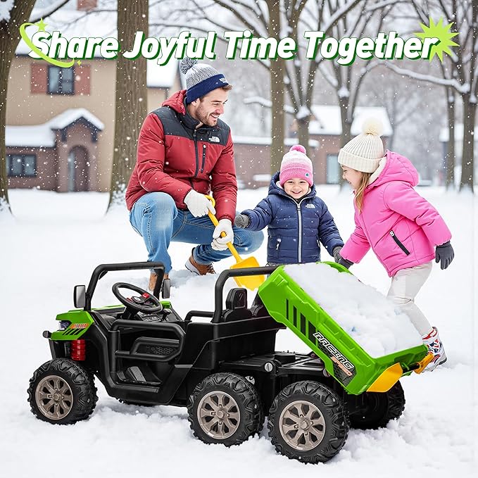 24V Ride On Dump Truck Car for Big Kids 2 Seater XL, 4WD 6-Wheels Battery Powered Ride On Toy with Remote Control, 800W Powerful Motors, Dump Bed & Shovel, Electric UTV for Boys Girls