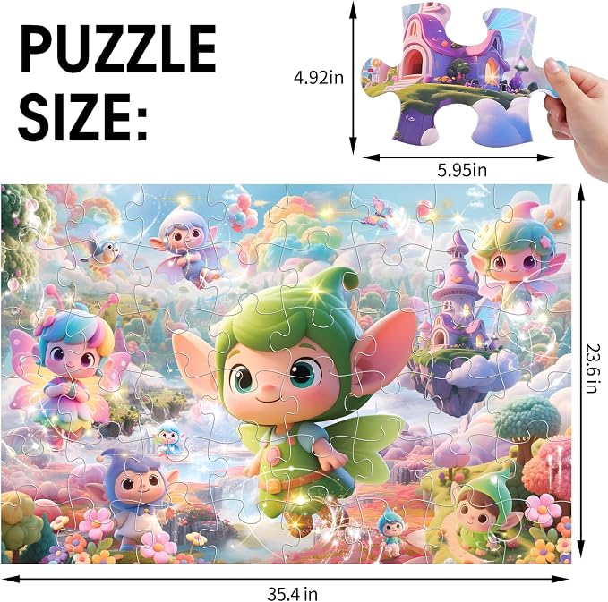 IFLOVE Fairy Floor Puzzle for Kids — 48 Piece Jumbo Jigsaw Puzzle, Magical Fairy Tale Puzzle with Flowers Butterflies, Educational Toy Birthday for Girls Boys Ages 3-8