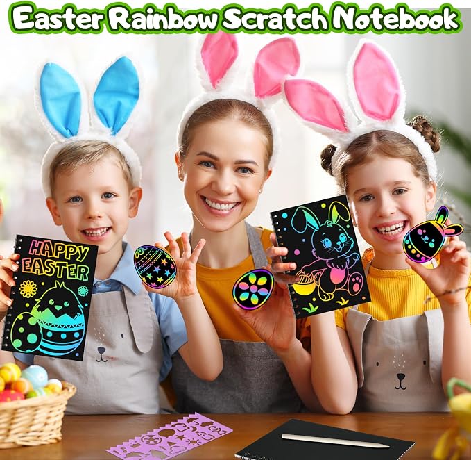Party Favors for Kids: 24 Pack Easter Rainbow Scratch Art Notebook Classroom School Supplies Bulk for Girls Boys Goodie Bags Stuffers, Return Gifts for Birthday Party Gift Kid Crafts