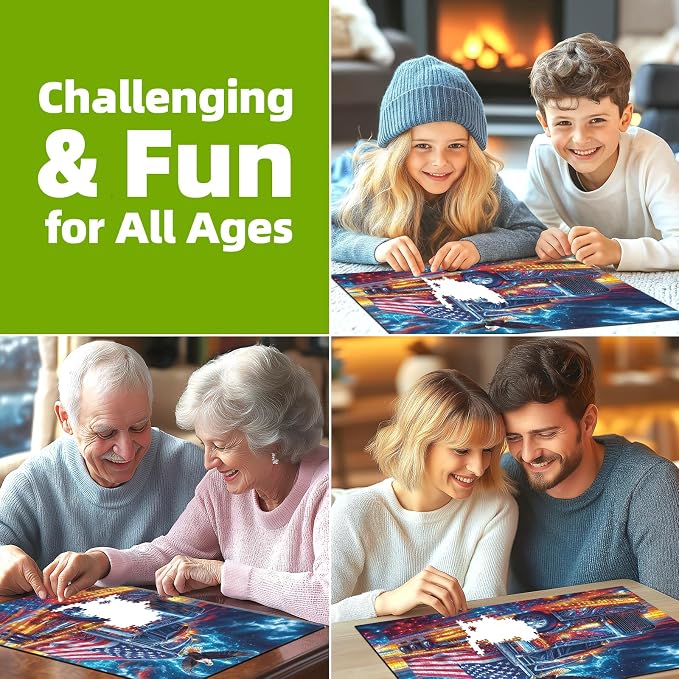 4th of July Jigsaw Puzzle 500 Piece for Adults - Patriotic Puzzle Festive with Letters on Back - Freedom’s Night Ride, Hard Challenge Art Jigsaw Puzzles, for Gifts Party Family Games - 20”x20”
