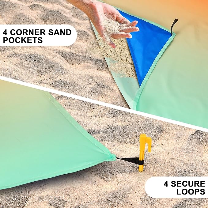 AISPARKY Beach Blanket Waterproof Sandproof Extra Large, Oversized Beach Mat, Quick Drying&Compact&Lightweight, Picnic Blankets Vacation Essentials for Outdoor Beach Camping (79" X 108" (6 Person))