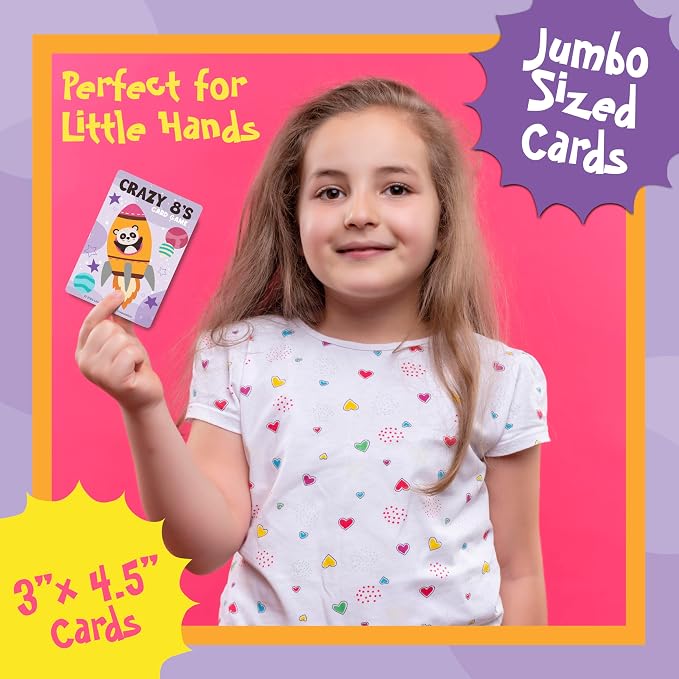 University Games Crazy 8s Card Game - Jumbo Size, Colorful Animal Cards for Kids Ages 4 and Up, Fun Family and Educational Game
