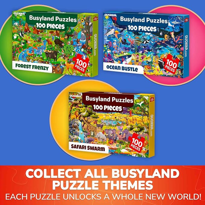 QUOKKA 100 Piece Puzzles for Kids Ages 6-8 – Intricately Illustrated Safari Animals Puzzle for Kids Ages 8-10 – Educational Busyland Game Packed with Visual Details for Boys and Girls