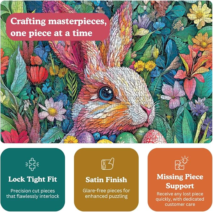 Cross & Glory | 1000 Piece Puzzle for Adults | The Easter Garden Bunny | Egg Rabbit & Botanical Spring Puzzle | Satin Finish | Easter Puzzles for Adults 1000 Pieces Ages 14+