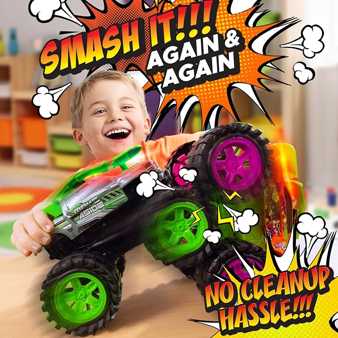 Team Power Exploding Monster Truck Toy with Explosive Crash Sounds and Lights, Smash It Up Again and Again, 8.7” Monster Truck Toys for Boys Kids Ages 3, 4-7 & Above | Toddler Toys Boy Birthday Gifts