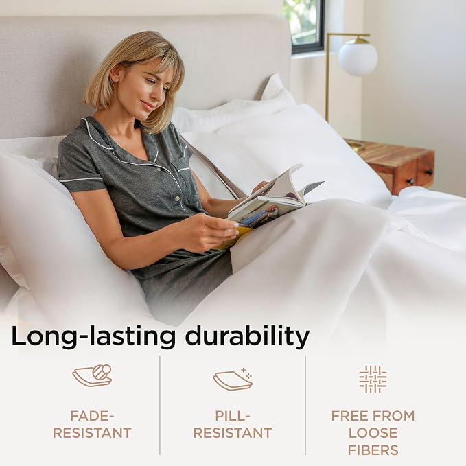 Threadmill 100% Cotton Sheets for Queen Size Bed - 600 Thread Count Queen Bed Sheets Set with 16” Deep Pocket - Sateen Weave 4-Piece Bedding Set with Cooling Effect, White