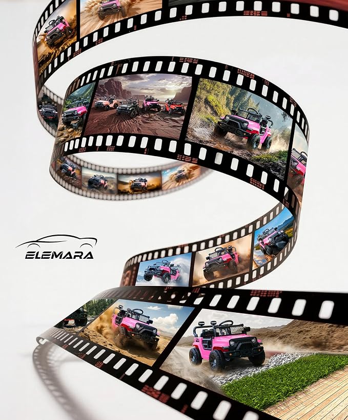 ELEMARA Kids Ride on Car, 12V Ride on Toys w/Remote, Electric Cars for Kid w/Bluetooth, LED Lights, Battery Car for Toddlers, Battery Powered Off-Road Vehicle w/Shock Absorbers, Kids Driving Car-Pink