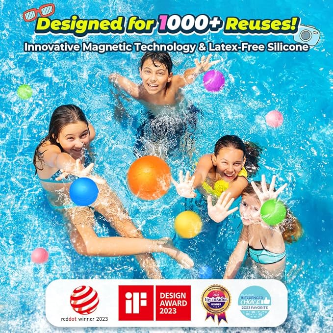 Smirodi 6 Pcs Reusable Water Balloons, Pool Beach Water Toys for Boys and Girls, Summer Toys for Kids Ages 3-12, Magnetic Water Ball for Outdoor Activities