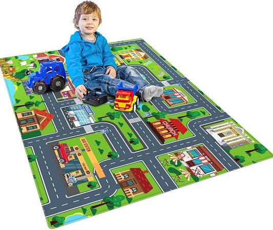 Kids Car Playmat, Kids Rug for Playroom Car Mat Town City Road Traffic Rugs, Play Mat for Floor, Extra Large Boys Kid Car Track Play Rug (Style Four, 59X 39.4 INCH)