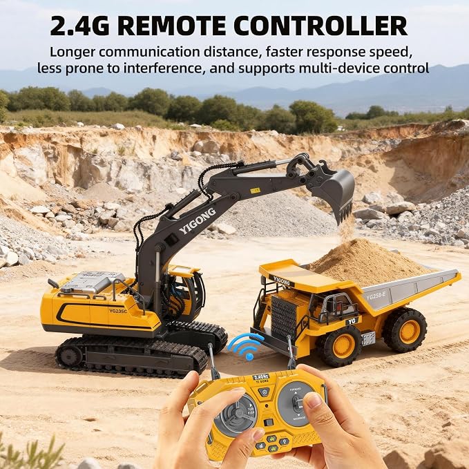 9-Channel RC Dump Truck Toy, 2.4GHz Remote Control Truck with Metal Bed, Light & Sound, 2 Rechargeable Batteries, Construction Vehicle for Kids Boys Girls Ages 3-12