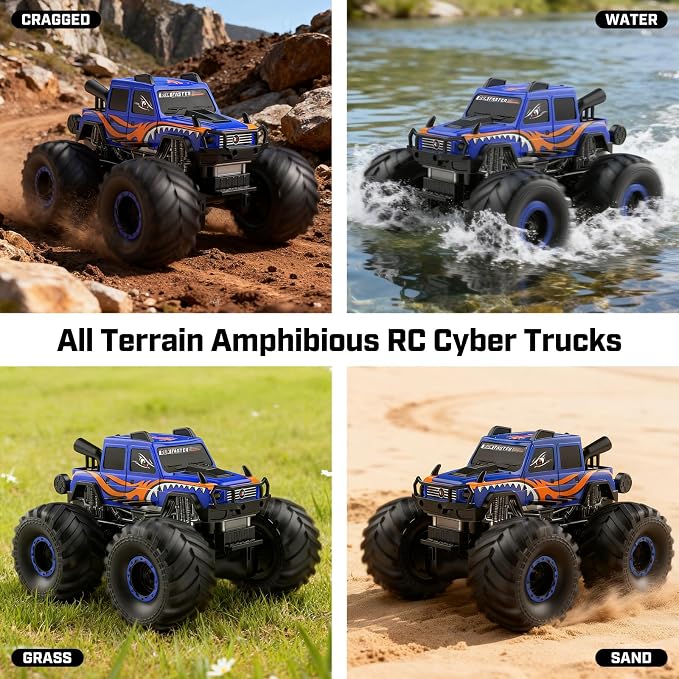 WayEee Remote Control Car Toys for Kids 6+, RC Car Waterproof Monster Truck Toys, Amphibious 4X4 Pickup, All Terrain Off-Road Vehicles, 2.4GHz Remote Control, 1/18 Scale RC Truck Boys Gifts/Blue