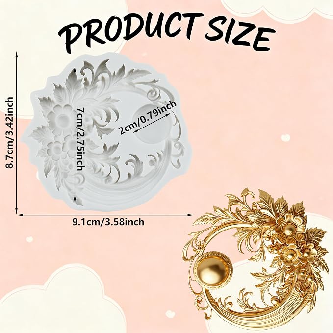 Baroque Floral Relief Polymer Clay Molds Baroque Flower Leaf Moon Silicone Mold for DIY Crafts Epoxy Resin Casting Polymer Clay Tools Craft Air Dry Jewelry Making