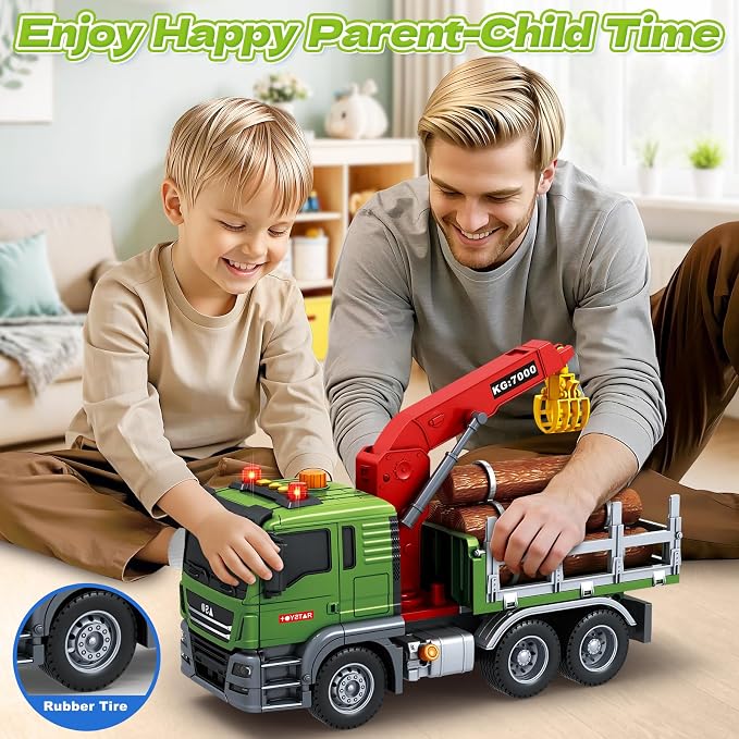 Bstoyder Toddler Boy Toys for 3 4 5 6 7 Years Kids, Large Flatbed Truck Toy with a Farm Truck, Friction Powered Vehicles Toys with Lights and Sounds, Birthday for Boy Girls
