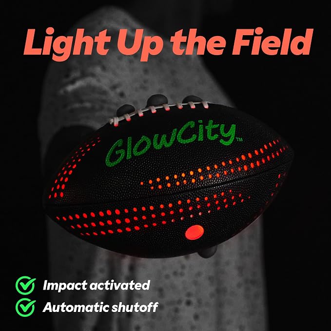 GlowCity Glow in The Dark Football - Size 3/6 Light Up Ball Gifts for Kids, Junior & Teens - Bright Football for Night Outdoor Games - Sports Birthday Gift Ideas for Boys Ages 6 7 8 9 10 11 12 13 14