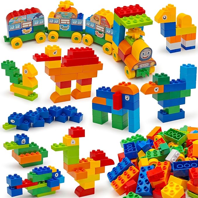 ZHX 155 PCS Classic Creative Building Blocks for Toddlers 3-5, Large Bricks with Train and Stickers, STEM Educational Preschool Toys Compatible with Major Brands with Gift Box