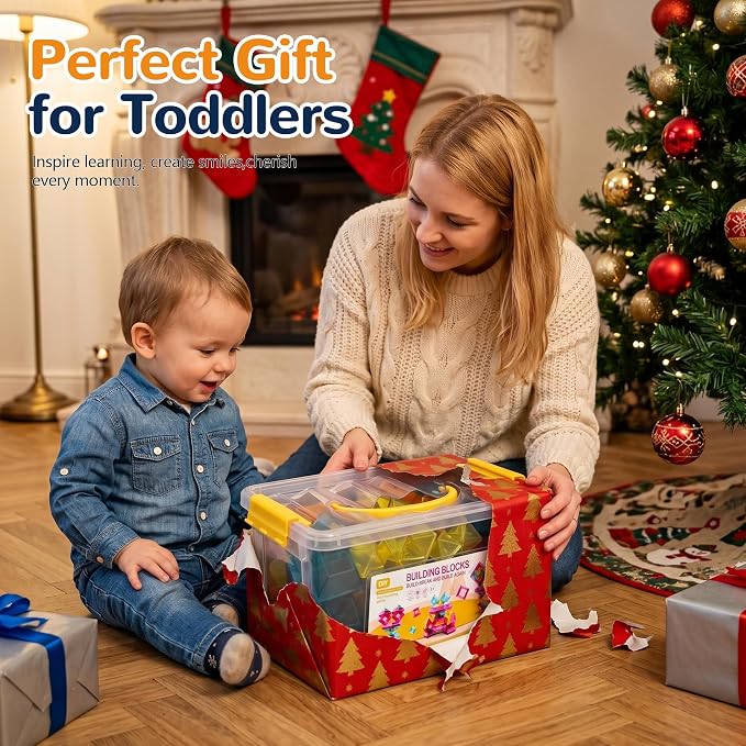 Building Blocks Set for Toddlers 2-5,40Pcs 3D Transparent Blocks Toys,DIY Pyramid Stacking Toy for Toddlers 2 3 4,STEM Preschool Learning Blocks for Kids,Sensory Gifts for Age of 1-3 2-4 Boys&Girls
