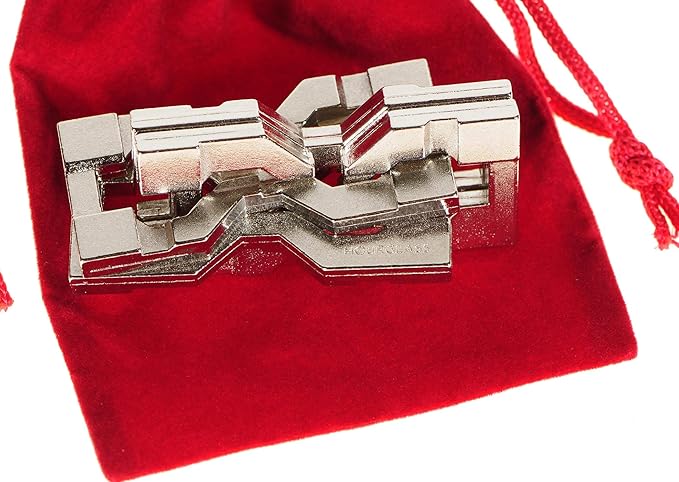 Hourglass Hanayama Brain Teaser Puzzle, New 2019 Release, Level 6 Difficulty Rating, RED Velveteen Pouch