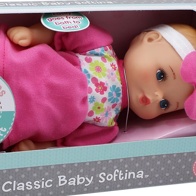 Baby's First Bathtime Baby Softina in Pink & Floral Jumper With Matching Headband and Feel So Real Skin - Safe for Children 1 Year & Up