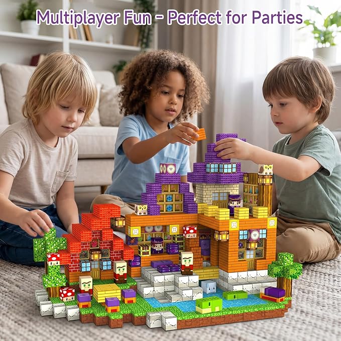Magnetic Blocks for Kids 3-5: 300 Pcs Magic Forest Building Toys with 48 Patterns - 0.8" Pixel Sensory Cubes for Creative Construction - Birthday Gift for Boys Girls Age 3 4 5 6 7 8 Year Old