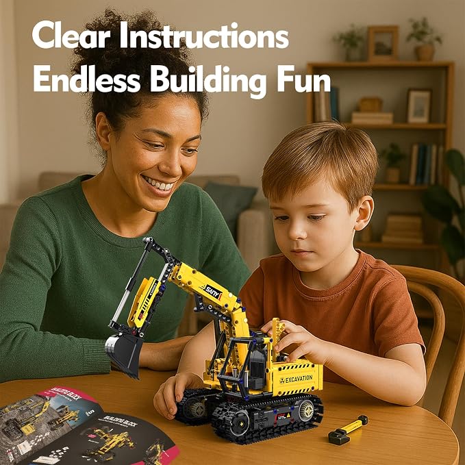Resosese 5 in 1 Building Toys STEM Robotics Kits - Remote-Controlled Excavator Engineering Kit for Kids Age 6 7 8 9 10 11 12-14 with 555 Pieces，DIY Educational Science Kits Gift for Boys & Girls