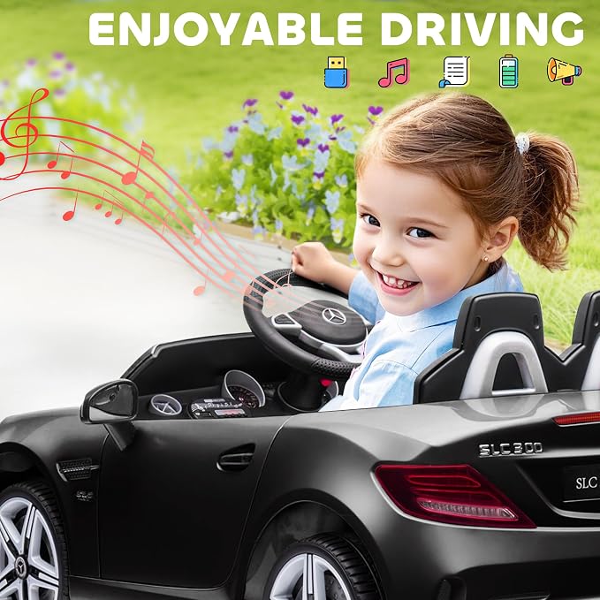 Aosom Mercedes SLC 300 Licensed 12V Ride On Car for Kids with Remote Control, 2 Speeds, Battery Powered Kids Electric Car with Music, Lights, Suspension for 3-6 Years Old, Black