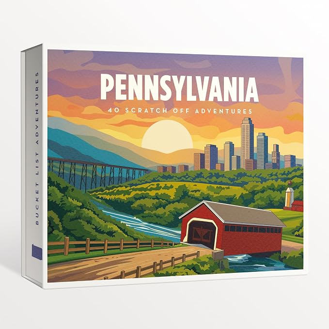 Pennsylvania Bucket List Scratch Off Cards - 40 Adventure Bucket List Cards with Region Split Map, Hidden Gems, Scenic Escapes & Local Favorites - Travel Gift for Couples, Families, Friends & Tourists
