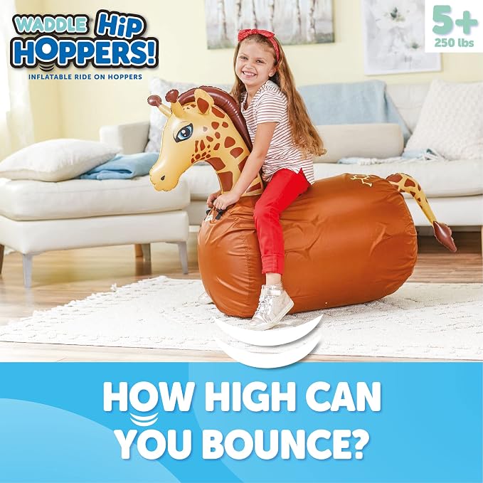 Waddle Hip Hoppers Large Bouncy Hopper Inflatable Hopping Animal Bouncer, Supports Up to 250 Pounds, Ages 5 and Up (Yellow Giraffe)