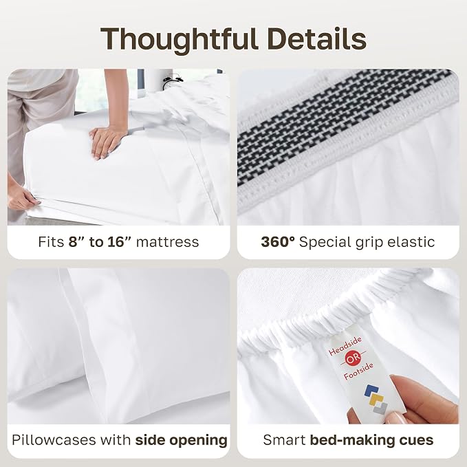 California Design Den Luxury Sheets Full Size Bed Set - Buttery Soft 800 Thread Count Sateen, 100% Cotton Sheet Sets, Deep Pockets, Durable Bedding Set - White