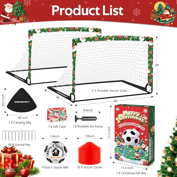 Kids Soccer Goals for Backyard Set - 2 of 4' x 3' Portable Soccer Goal Training Equipment, Pop Up Toddler Soccer Net with Soccer Ball, Soccer Set for Kids and Youth Outdoor Games, Sports, Play