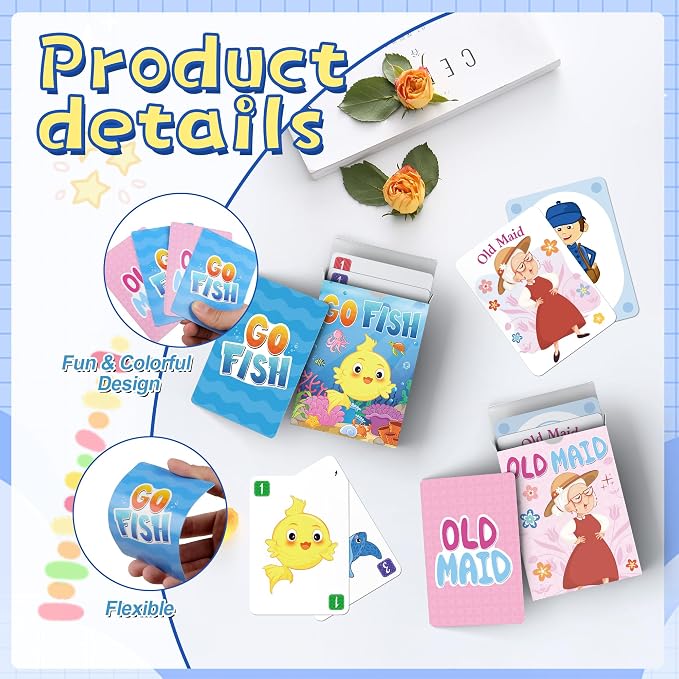 Go Fish,Old Maid Card Games, Go Fish Card Game for Kids 4-8, Card Games for Toddler 2-4 Years, Easy to Learn,Easter Basket Stuffers Gifts Ideal, Fun for Family Game Night Travel Preschool Classroom