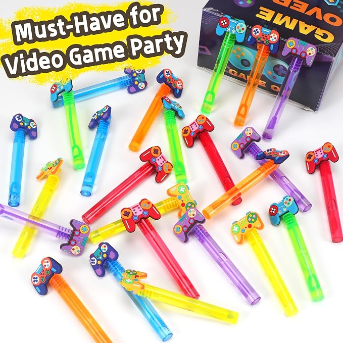 24Pcs Video Game Bubble Wands for Kids Party Favors Supplies Decorations, Pinata Goodie Bag Stuffers & Classroom Prizes Valentines Easter Halloween Christmas Stuffers