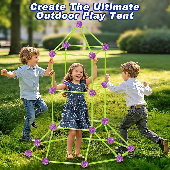 Glow in The Dark Fort Building Kit for Kids, 140 Pcs STEM Construction Toys for DIY Castles Tunnels Play Tent, Ultimate Creative Set, Christmas Birthday Gifts for 4-12 Years Old Boys and Girls