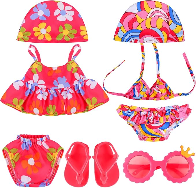 Kajaia 8 Pcs Doll Clothes 18 Inch Doll Clothes and Accessories Dress Flip Flops Hat Outfit Swimsuit Accessories for 18 Inch(Lovely)