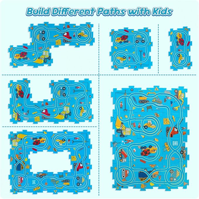 Plastic Puzzles for Kids Ages 3-5 with Toy Car Bulldozer + Cement Mixer, Gift Toys for 3 4 5 6 Year Old Boys Girls, Toddler Puzzles Gift, Critical Thinking Educational Toys