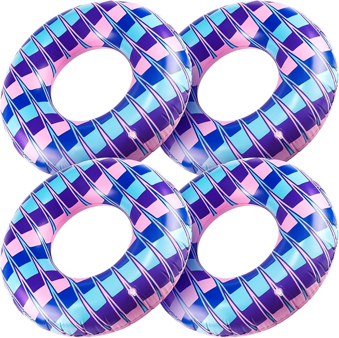 4 Pcs Video Game Party Pool Floats - 28 Inch Color Themed Kids Swim Rings (Ages 10-15), Inflatable Pool Toys for Hawaiian, Beach, Water Park