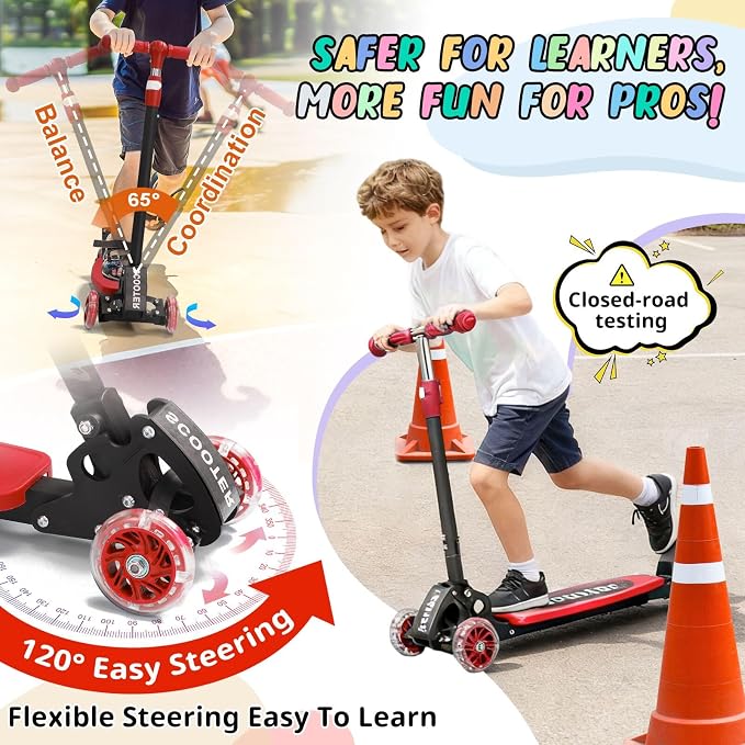 3 Wheel Kids Kick Scooter for Ages 3-12, Lean-to-Steer, Light-Up Wheels, 3-Level Adjustable Handlebar 27.5”-33”, Wide Non-Slip Deck, Dual Rear Brake,Travel Foldable, for Boys & Girls Toy Gifts