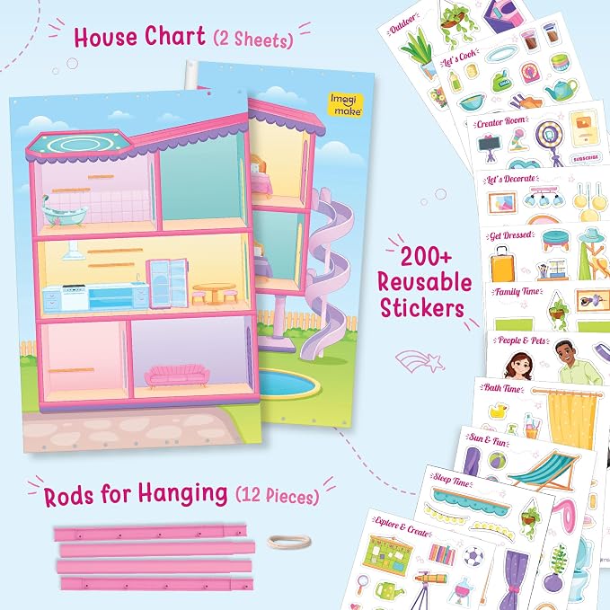 Imagimake Reusable Sticker Fun – My Dream House Playset | 200+ Jelly Stickers | Creative Games for Girls | Pretend Play Kids Activities | Toddler Toys 3-5 | 3,4,5,6,7 Year Old Girl Birthday Gifts
