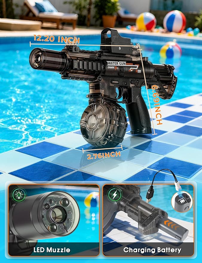 Electric Water Gun for Kids and Toddlers 3+,Rechargeable,Automatic Squirt Watergun with LED,Pool Party Toys ideal Gift for Summer Fight Shot Game,Long Range,Spray Electric Water Guns (Small,Mini M416)
