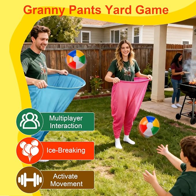 17 PCS Granny Pants Yard Game Easter Games Set, 2 Oversized Granny Funny Pants with 10 Balls, 2 Air Pumps, Outdoor Tossing Games for Kids Backyard Lawn Easter Carnival Party Reunion Gathering 4+ Ages