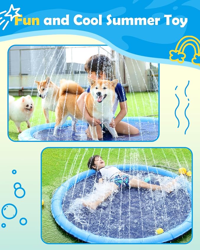 Peteast Splash Pad for Dogs & Kids - Anti-Slip Dog Pool for Large Dogs, 0.58 mm Thickened Durable Outdoor Water Play Mat, Summer Sprinkler Toy for Backyard (51inch)
