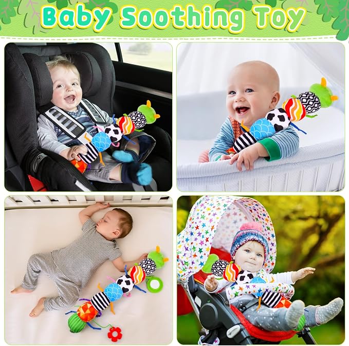 Baby Toys 0-6 6-12 Months, Stuffed Animal Infant Tummy Time Toys Sensory Toys with Crinkle, Rattles, Textures and Mirror Gifts for Newborn Boy Girls Toddlers, Caterpillar Musical Toy (Green)