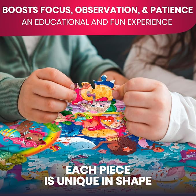 QUOKKA 100 Piece Puzzles for Kids Ages 4-6 – 4 Jigsaw Puzzles for Kids Ages 6-8 – Search and Find Unicorn Princess Mermaid Toys for Children 8-10 Year Old – Educational Game Gift for Boys and Girls