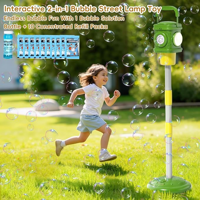 Automatic Bubble Machine for Kids & Toddlers 1-3, Remote Control LED Street lamp Bubble Toy for Indoor House Outdoor Play, Summer Water Toys for Toddler Baby Boy Girl Birthday Party Gifts