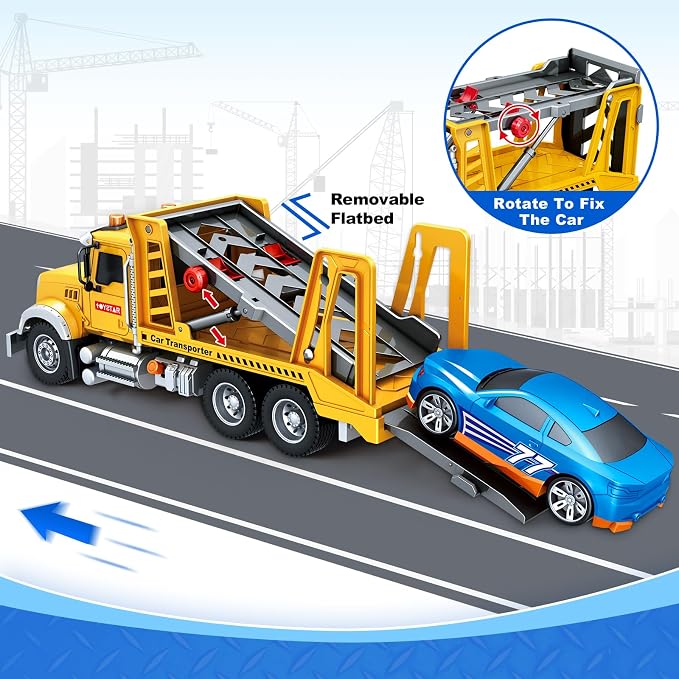 Bstoyder Kids Toys for 3 4 5 6 7 8 Years Old Boys, 15" Farm Transport Truck Toy with Lights, Sounds, Toddler Friction Powered Truck Vehicle Toy for Boys Girls Birthday Gifts